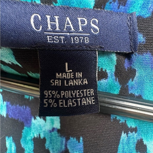 Chaps Women’s V Neck Blue Green Geometric Stretchy A Line Dress Size Large - Picture 5 of 5